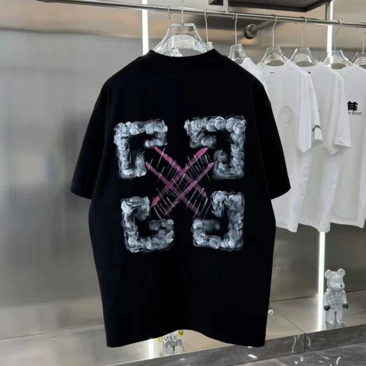 2025 Short-sleeved T-shirts Made of Cotton for Both Men and Women with Hand-drawn Letter Logos and Loose Round Collars Top Tees