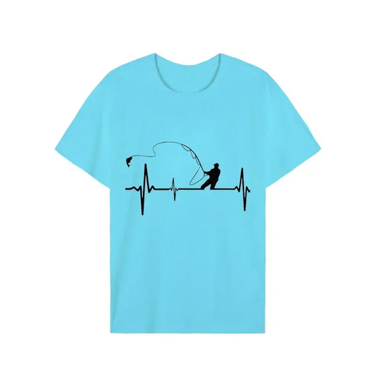 T-shirts for Men Fly Fishing Heartbeat Pulse Print Shirt Funny Short Sleeve T Shirts Summer Tops Tee Mens T Shirt Male Clothes