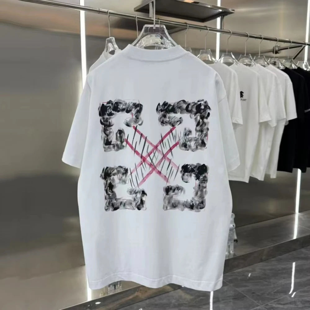 2025 Short-sleeved T-shirts Made of Cotton for Both Men and Women with Hand-drawn Letter Logos and Loose Round Collars Top Tees