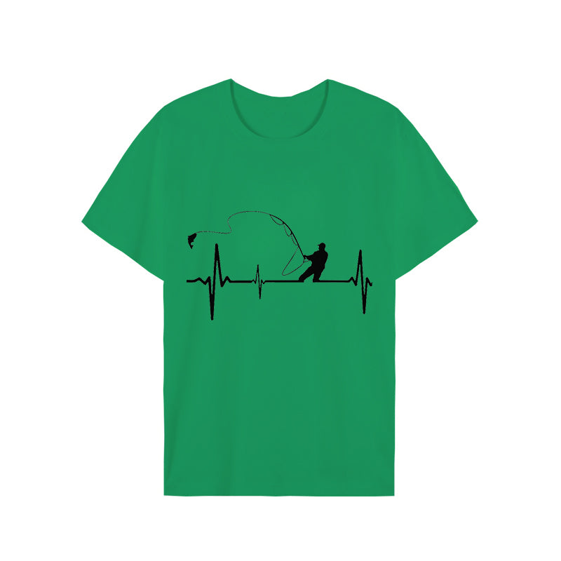 T-shirts for Men Fly Fishing Heartbeat Pulse Print Shirt Funny Short Sleeve T Shirts Summer Tops Tee Mens T Shirt Male Clothes