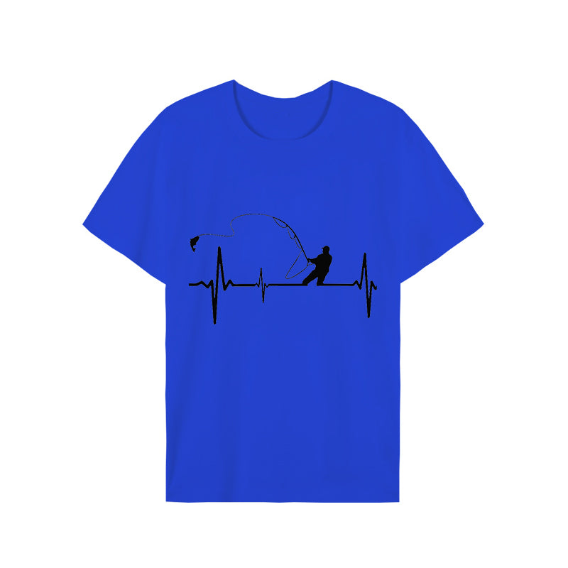 T-shirts for Men Fly Fishing Heartbeat Pulse Print Shirt Funny Short Sleeve T Shirts Summer Tops Tee Mens T Shirt Male Clothes